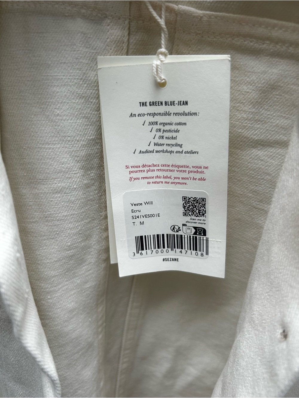SEZANE Ecru Denim Will Jacket Size medium - Picture 4 of 6